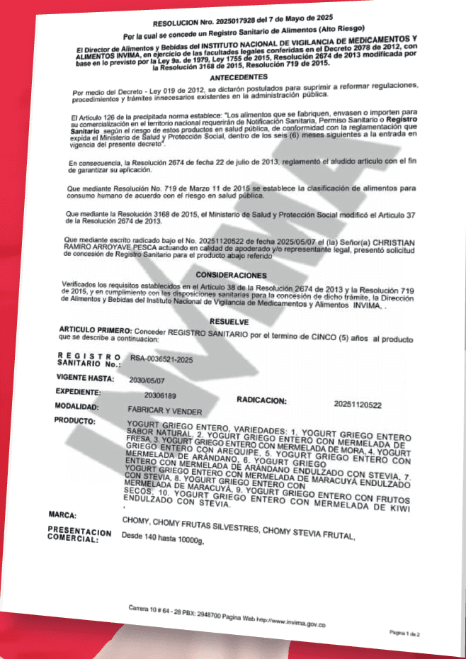 Resolución y Registro Sanitario INVIMA